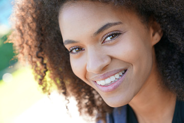 Fototapeta premium Portrait of beautiful mixed raced girl in Roosevelt island