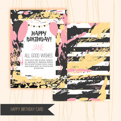 Happy Birthday artistic creative cards. Hand crafted textures. Can be used for weddings, birthday, party, poster cards, invitation, placard, brochure, flyer.