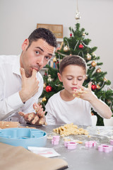 family bakes christmas cookies