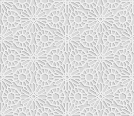 Seamless 3D white pattern,  arabic geometric  pattern, indian ornament, persian motif,  vector. Endless texture can be used for wallpaper, pattern fills, web page  background,  surface textures.