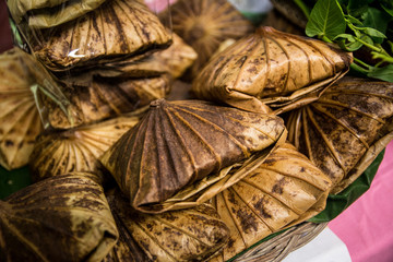 Rice wrapped in lotus leaf,Thailand,When opened,you will fragrance of lotus leaves and spices. © 9kwan