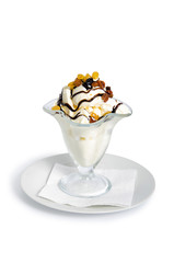 Ice cream in sundae cup on white background