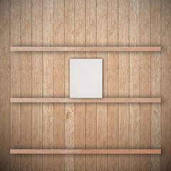 Empty three wood shelf and empty paper