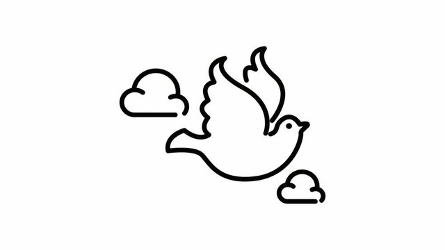 Peace Dove With Clouds in 2D Outline Icon Animation