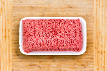 Close up on a container of fresh ground beef