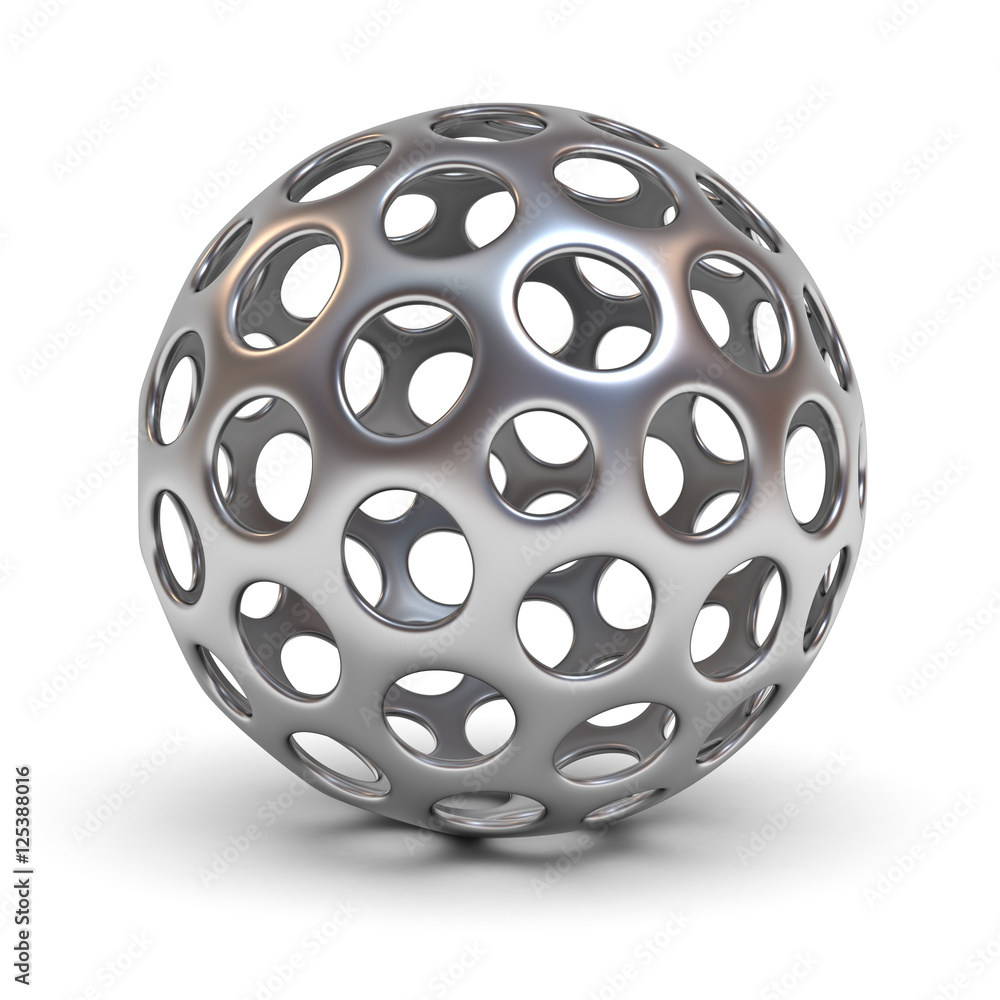 Aufkleber Hollow metallic chrome sphere isolated over white background with shadow 3D rendering