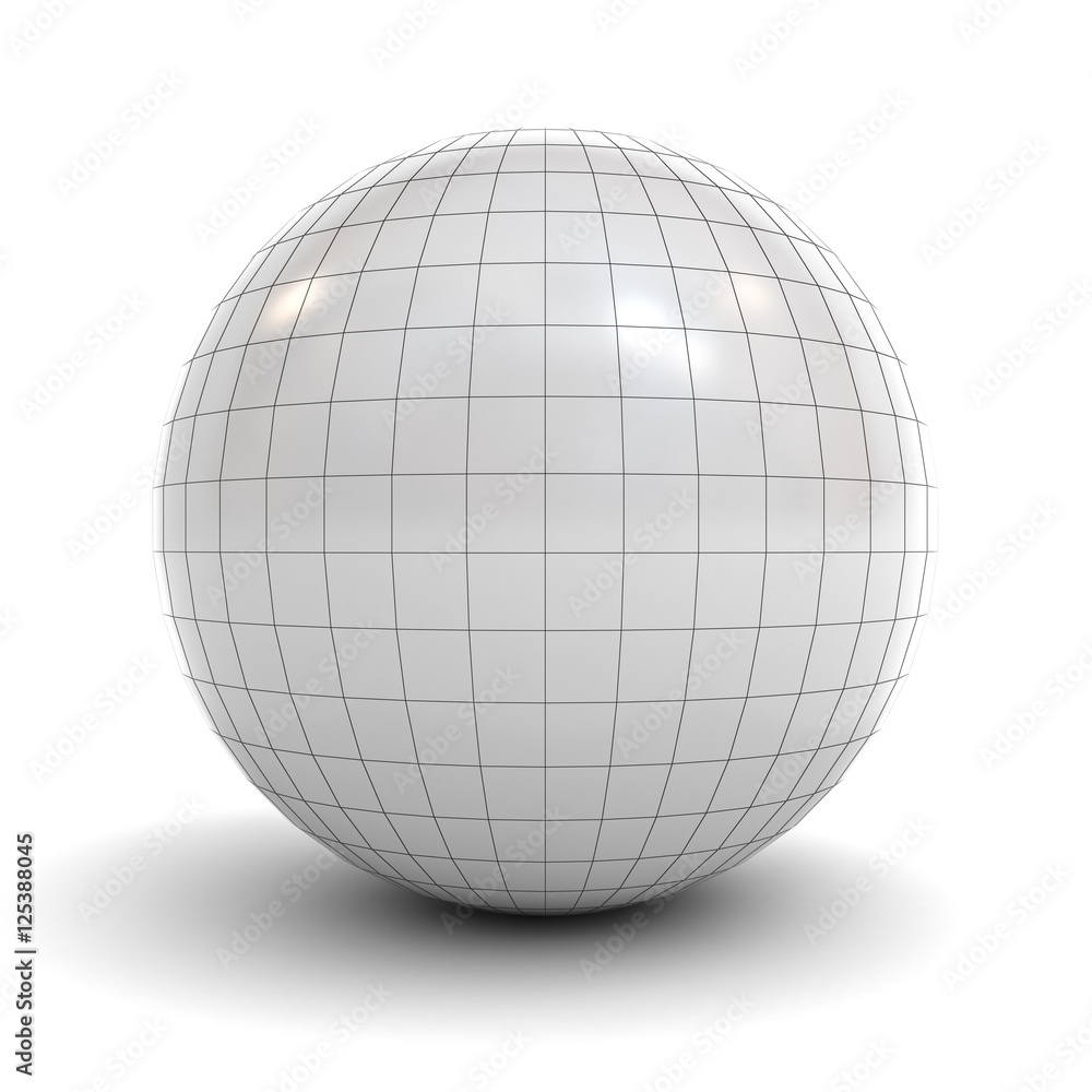 Aufkleber White sphere wireframe isolated over white background with shadow 3D rendering