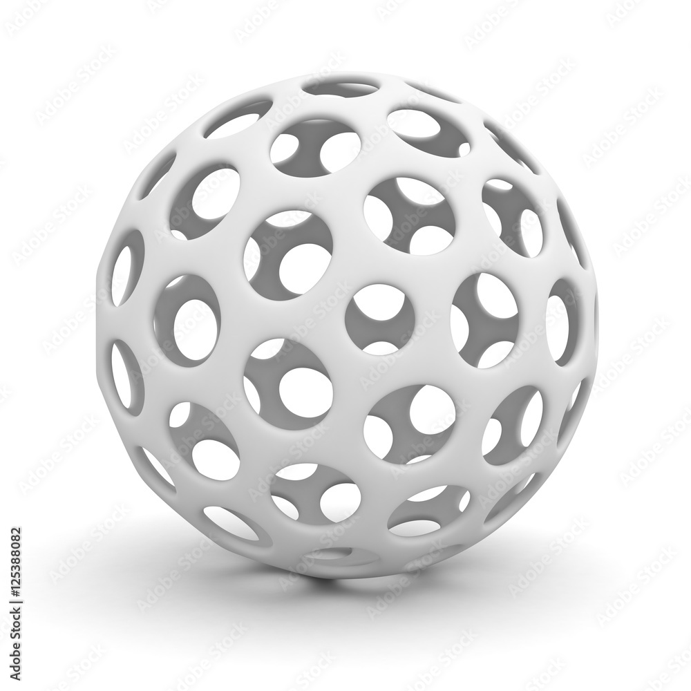 Aufkleber White hollow sphere isolated over white background with shadow 3D rendering