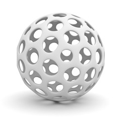 White hollow sphere isolated over white background with shadow 3D rendering