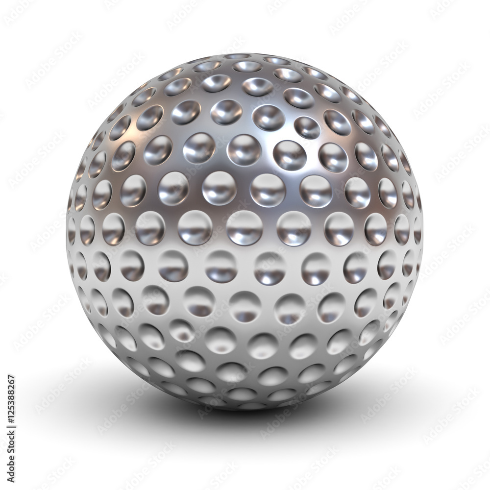 Aufkleber metal golf ball isolated over white background with reflection and shadow 3d rendering