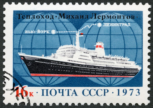 USSR - 1973: shows MS Mikhail Lermontov ocean liner