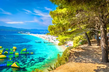 Foto op Plexiglas Gouden Hoorn strand, Brac, Kroatië Gouden Kaap strand Bol. / Beroemd Adriatisch strand in Kroatië, eiland Brac.
