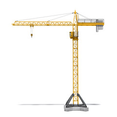 Rendering of yellow tower crane full-height isolated on the white background. © gearstd