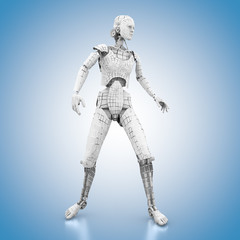 humanoider Roboter stehend auf blauem Hintergrund