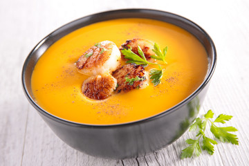 bowl of soup with scallop