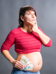 The young pregnant woman plans the family budget