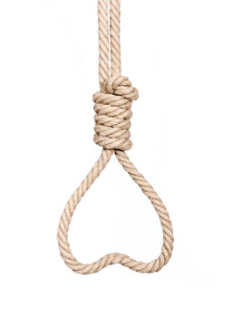 Hangman's noose. Hangman's noose in heart shape isolated on a white background, a symbol of death or love.