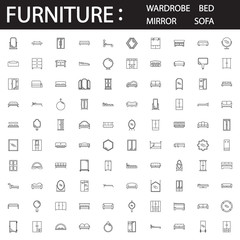 Furniture line icon set.