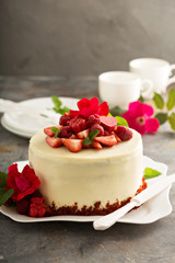 Red velvet cake decorated with strawberry