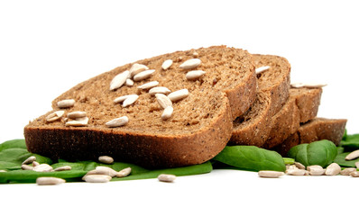 Bread, spinach and sunflower seeds
