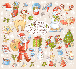 Big vector set of New Year and Christmas objects  symbols: tr