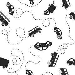 Seamless pattern - cars. Black on white