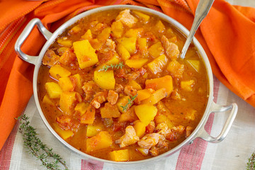 Pumpkin stew with meat and potatoes