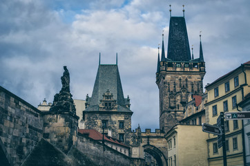 Prague, Czech Republic. Charles Bridge and Mala Strana towers. T