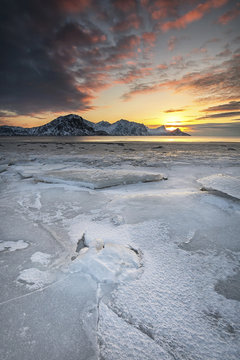 Sunset at Haukland Beach, Lofoten, Norway