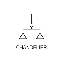 Chandelier flat icon. High quality outline pictogram of element for interior. Vector line illustration of chandelier for web design or mobile app. Button and symbol for design visit card, logo.