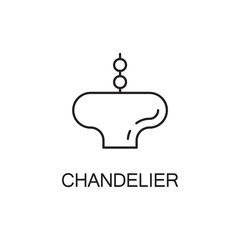 Chandelier flat icon. High quality outline pictogram of element for interior. Vector line illustration of chandelier for web design or mobile app. Button and symbol for design visit card, logo.