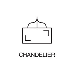 Chandelier flat icon. High quality outline pictogram of element for interior. Vector line illustration of chandelier for web design or mobile app. Button and symbol for design visit card, logo.