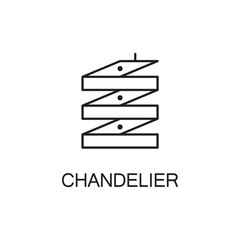 Chandelier flat icon. High quality outline pictogram of element for interior. Vector line illustration of chandelier for web design or mobile app. Button and symbol for design visit card, logo.