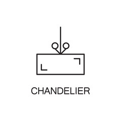 Chandelier flat icon. High quality outline pictogram of element for interior. Vector line illustration of chandelier for web design or mobile app. Button and symbol for design visit card, logo.