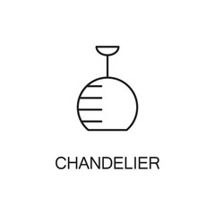 Chandelier flat icon. High quality outline pictogram of element for interior. Vector line illustration of chandelier for web design or mobile app. Button and symbol for design visit card, logo.