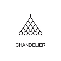 Chandelier flat icon. High quality outline pictogram of element for interior. Vector line illustration of chandelier for web design or mobile app. Button and symbol for design visit card, logo.