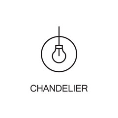 Chandelier flat icon. High quality outline pictogram of element for interior. Vector line illustration of chandelier for web design or mobile app. Button and symbol for design visit card, logo.