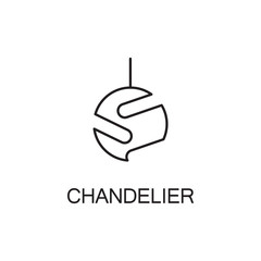 Chandelier flat icon. High quality outline pictogram of element for interior. Vector line illustration of chandelier for web design or mobile app. Button and symbol for design visit card, logo.