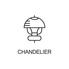 Chandelier flat icon. High quality outline pictogram of element for interior. Vector line illustration of chandelier for web design or mobile app. Button and symbol for design visit card, logo.