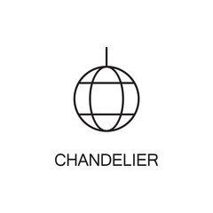 Chandelier flat icon. High quality outline pictogram of element for interior. Vector line illustration of chandelier for web design or mobile app. Button and symbol for design visit card, logo.