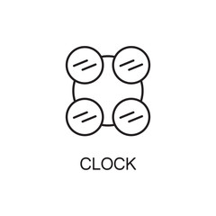 Clock line icon. Vector high quality outline pictogram of clock. Sign of element for home's interior. Thin line icon for design website or mobile app. Black symbol on format EPS 10 for logo.