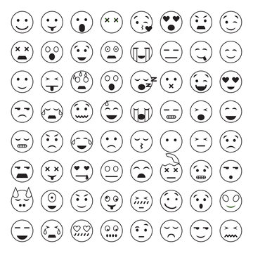 Set of Emoticons. 64 Emoji.