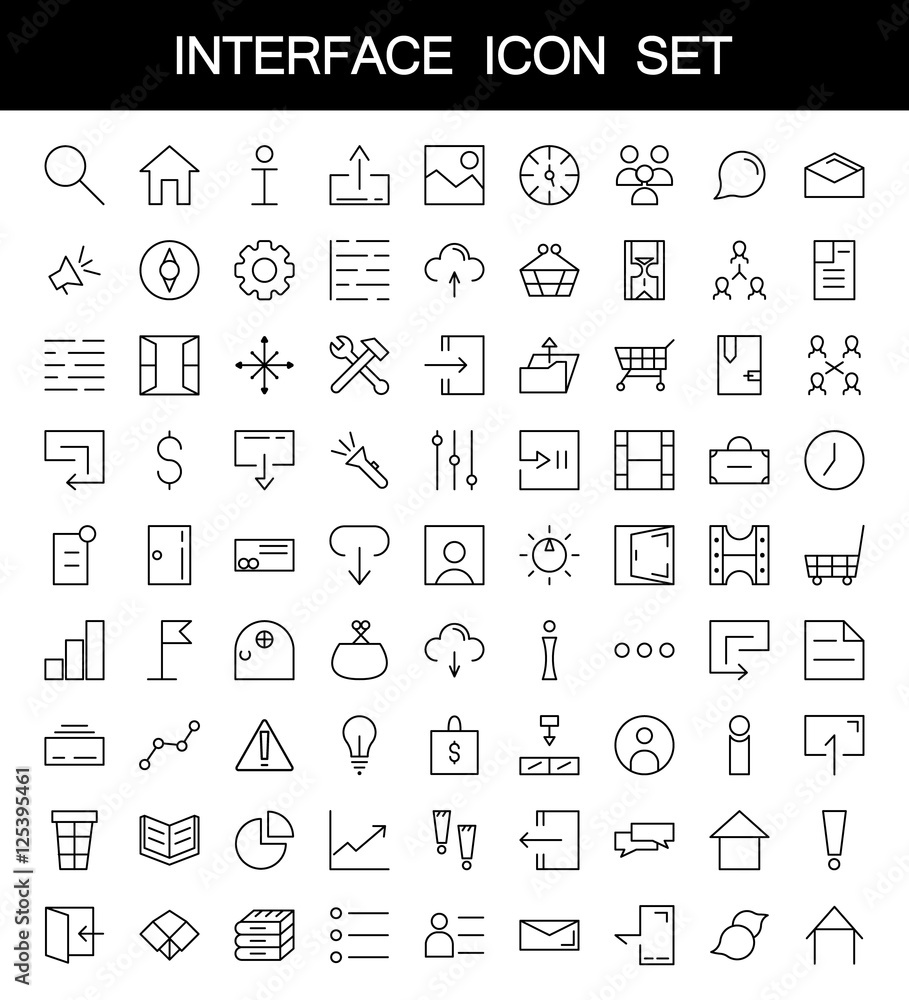 Poster 81 thin line icons for web and mobile. light version.