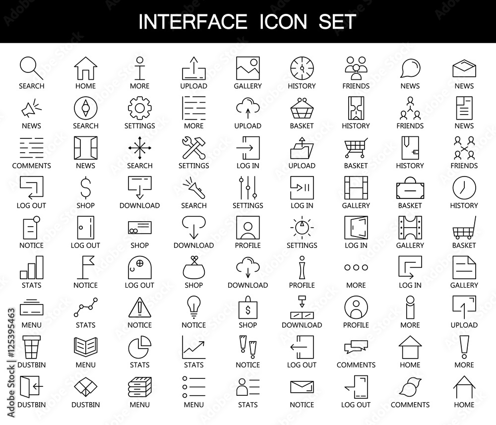 Poster 81 thin line icons for web and mobile. light version.