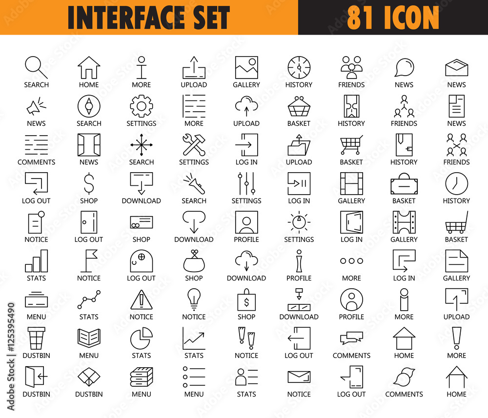 Poster 81 thin line icons for web and mobile. light version.