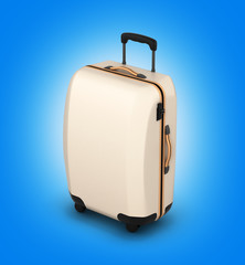 Suitcase on wheels on blue gradient background 3d