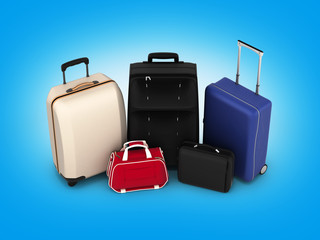 Suitcases and bags, travel concept on blue gradient background 3