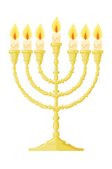 Vector illustration of a menorah with candles on a white backgro