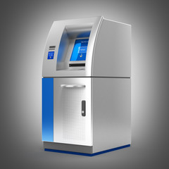 ATM Bank Cash Machine on grey gradient backround 3d