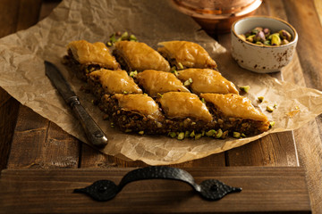 Homemade baklava with pistachios and hazelnuts